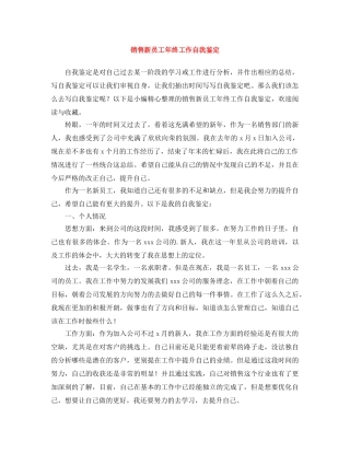 销售新员工年终工作自我鉴定 