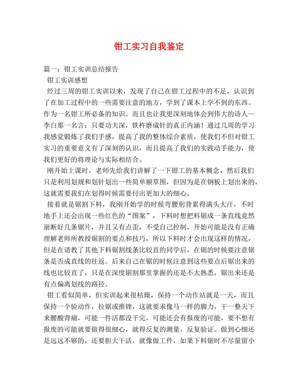 钳工实习自我鉴定 _第1页