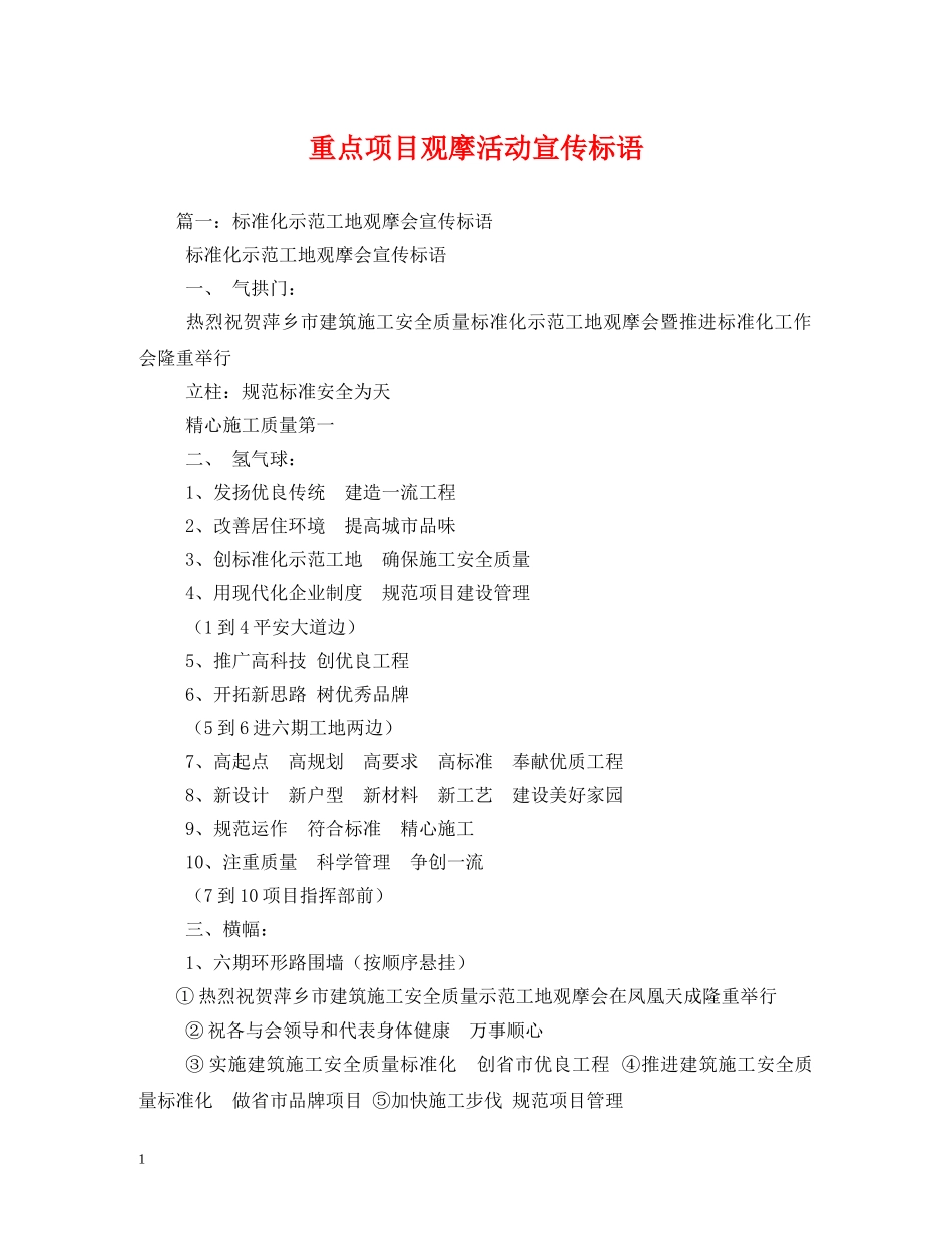 重点项目观摩活动宣传标语 _第1页