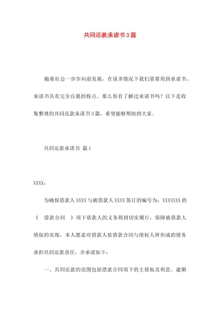 共同还款承诺书3篇