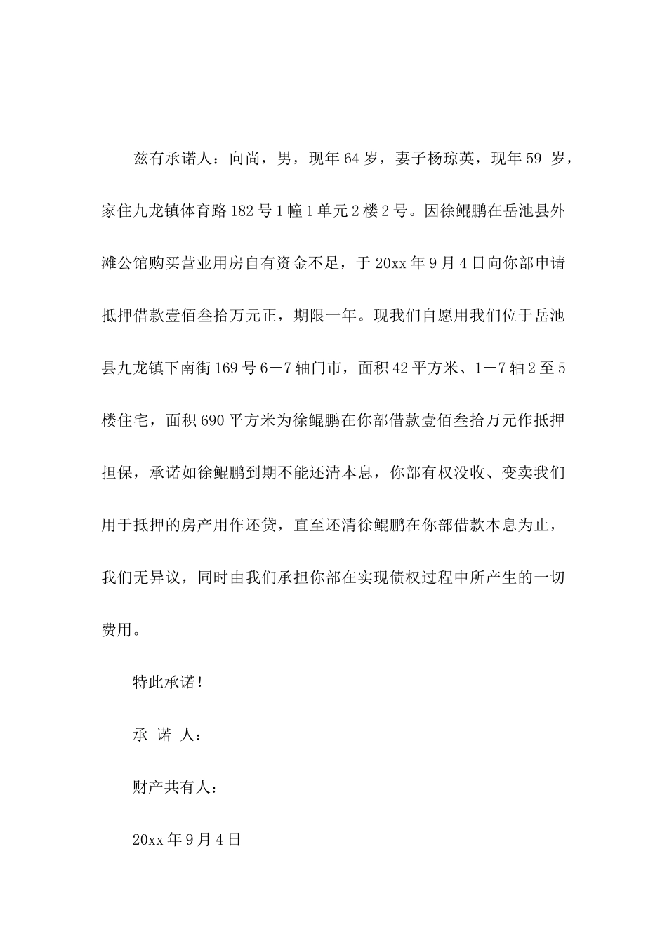 抵押承诺书模板汇编7篇_第3页