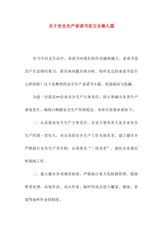 安全生产承诺书范文合集九篇