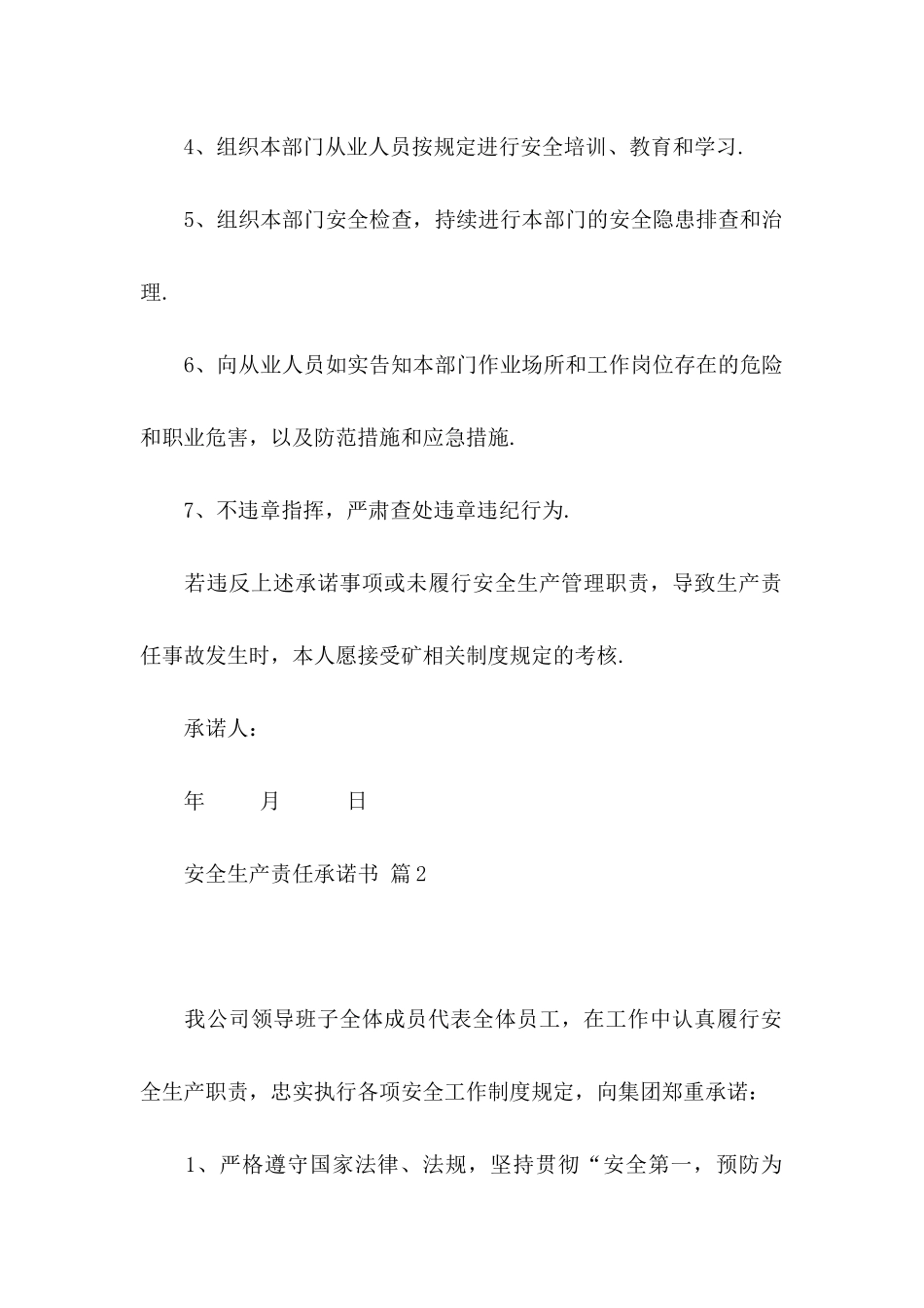 安全生产责任承诺书范文集锦九篇_第2页