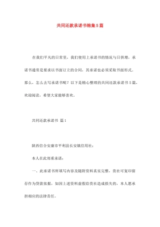 共同还款承诺书锦集5篇