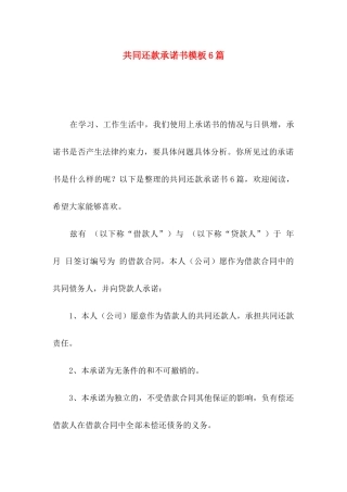 共同还款承诺书模板6篇