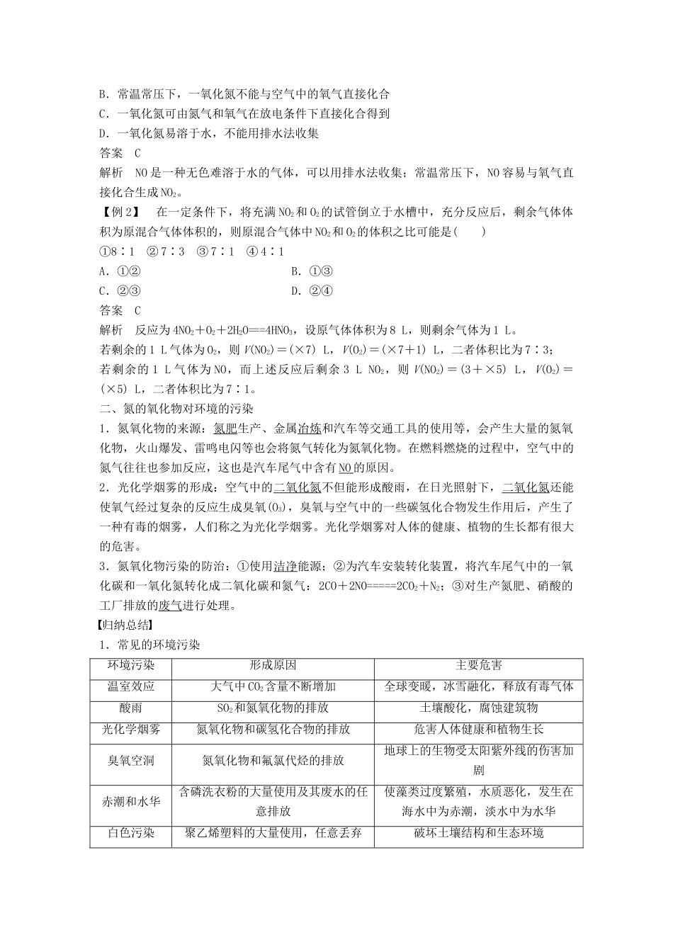 高中化学 专题4 硫、氮和可持续发展 第二单元 生产生活中的含氮化合物 第1课时学案 苏教版必修1-苏教版高一必修1化学学案_第2页
