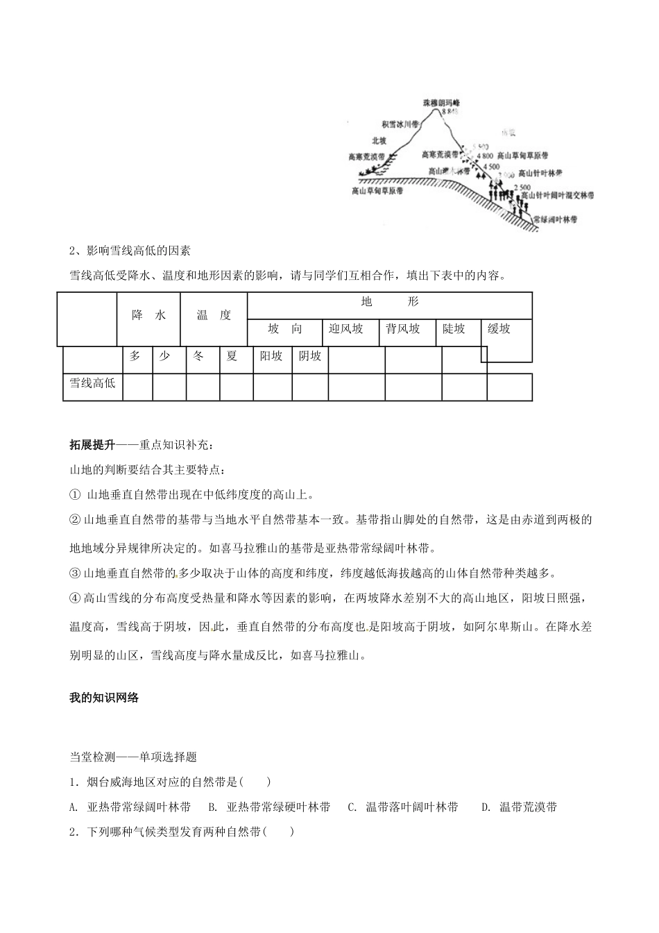 高中地理 3.3自然环境的差异性 第1课时导学案 湘教版必修1-湘教版高一必修1地理学案_第3页