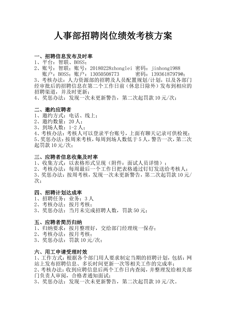 人事部招聘岗位绩效考核方案_第1页