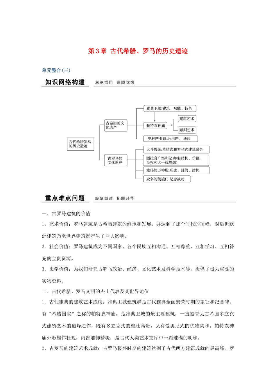 高中历史 第3章 古代希腊、罗马的历史遗迹单元整合学案 新人教版选修6-新人教版高二选修6历史学案_第1页