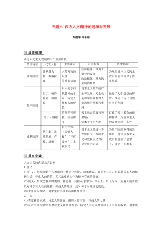 高中历史 专题六 西方人文精神的起源与发展学习总结学案 人民版必修3-人民版高一必修3历史学案