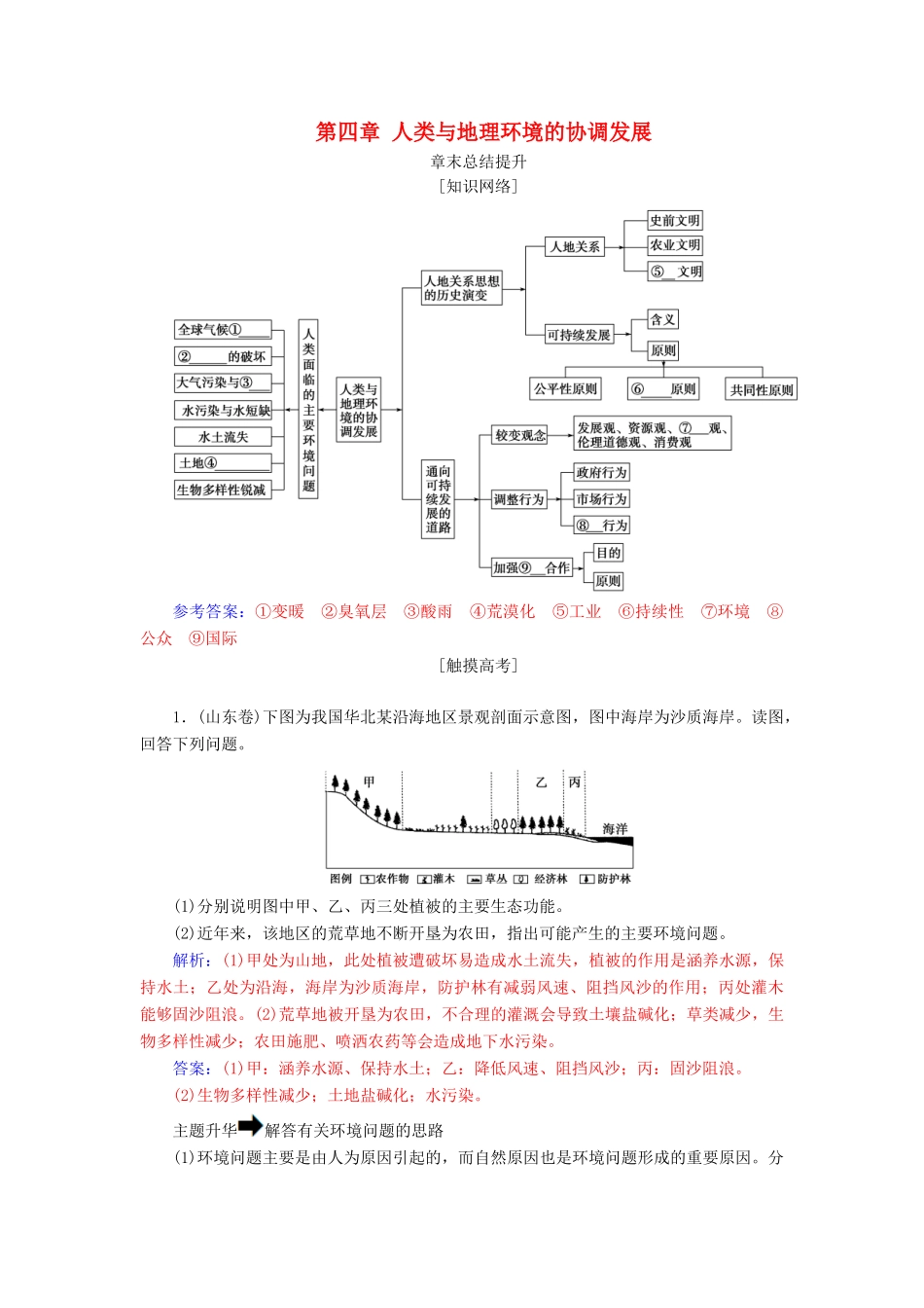 高中地理 第四章 人类与地理环境的协调发展章末总结提升学案 中图版必修2-中图版高一必修2地理学案_第1页