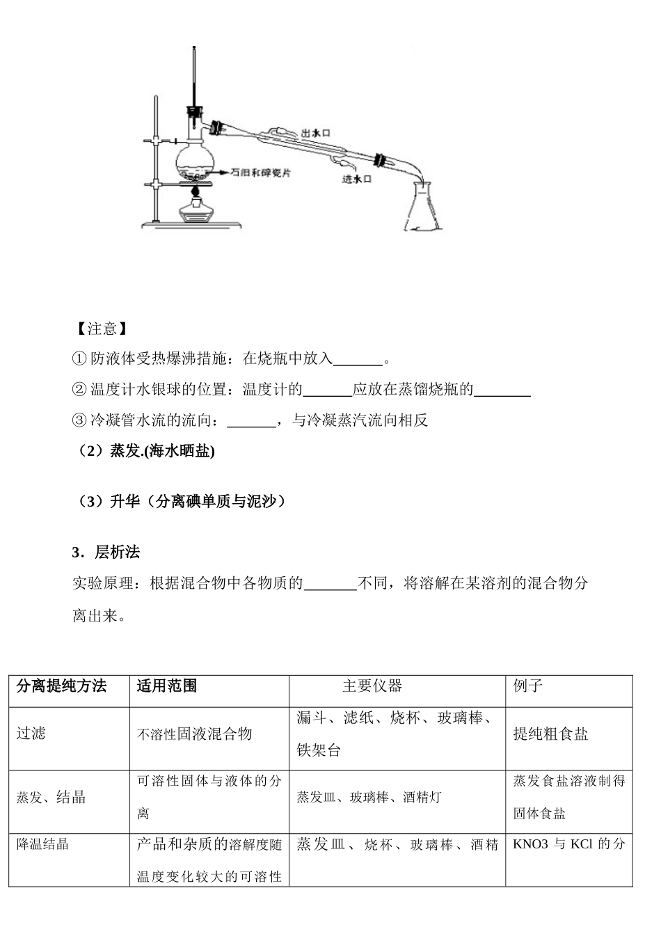 高中化学物质的分离与提纯 学案必修一_第3页