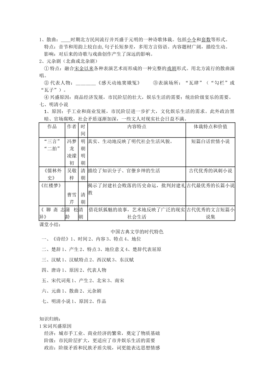 高中历史 2.3 中国古典文学的时代特色学案 人民版必修3-人民版高二必修3历史学案_第2页