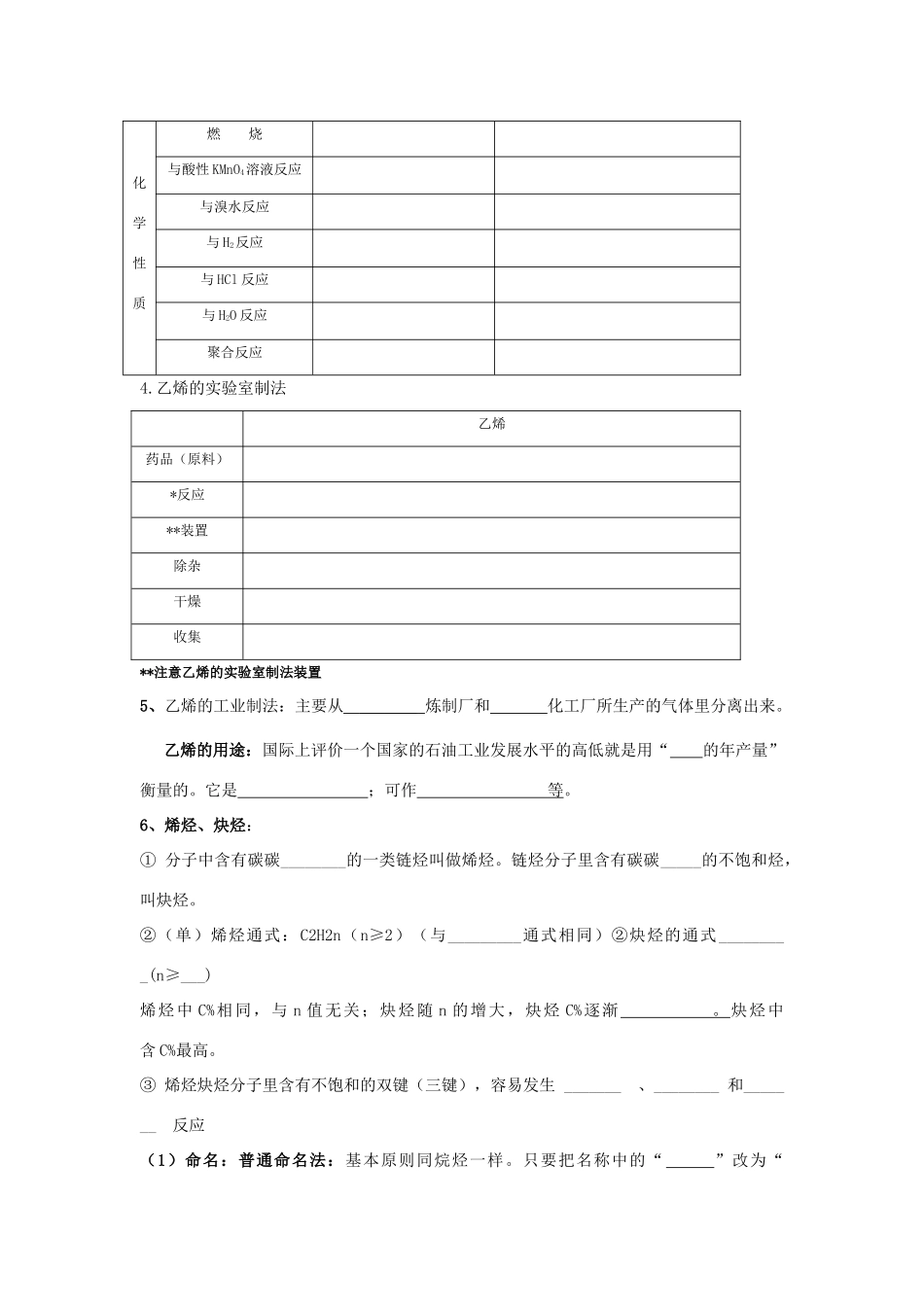 高中化学烯烃炔烃复习学案_第2页