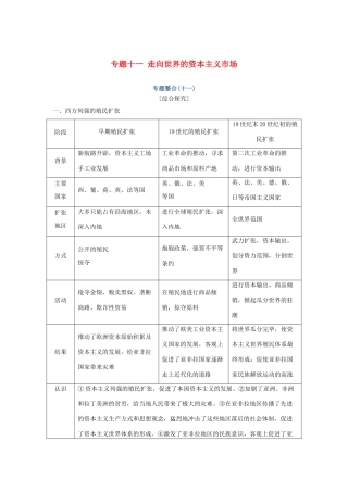 高考历史总复习 专题十一 走向世界的资本主义市场专题整合学案-人教版高三全册历史学案