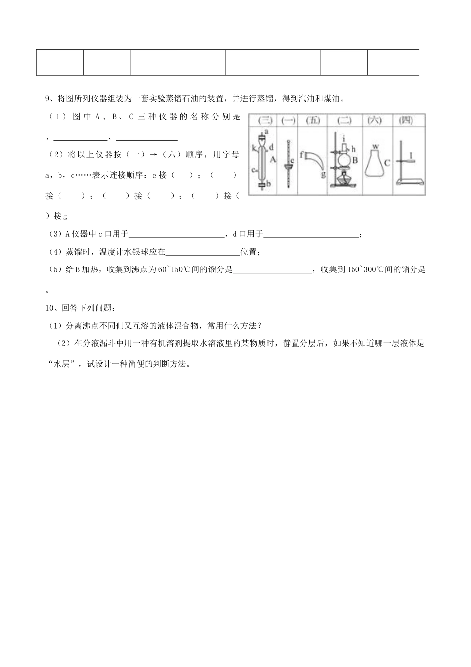 广西平南县中学高二化学 石油的分馏导学案_第3页