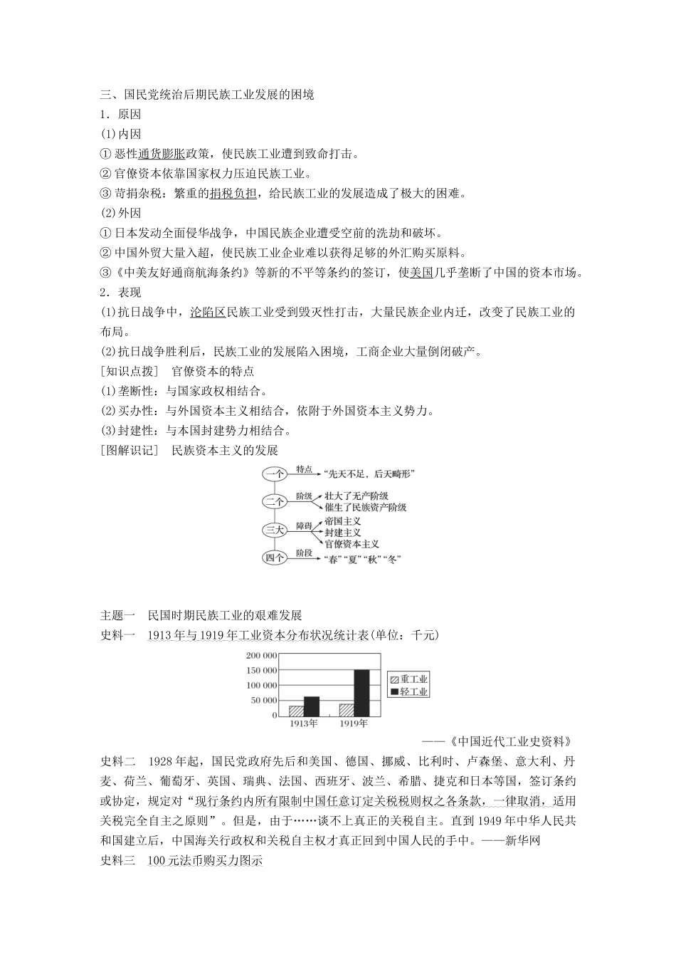 高中历史 专题二 近代中国资本主义的曲折发展 第2课 民国时期民族工业的曲折发展学案 人民版必修2-人民版高一必修2历史学案_第3页