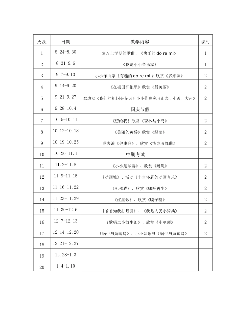 人教版三年级上册音乐教学计划及进度表_第3页