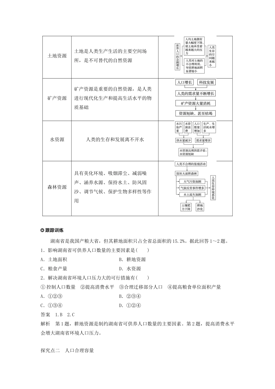 高中地理 第一章 人口与环境 第二节 人口合理容量学案 湘教版必修2-湘教版高一必修2地理学案_第3页