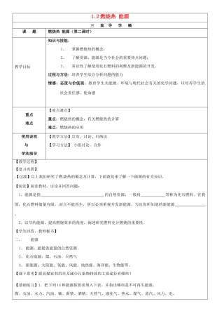 高中化学 1.2燃烧热 能源 第2课时导学案 新人教版必修4-新人教版高二必修4化学学案