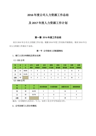 人力资源部年度工作总结及计划范本