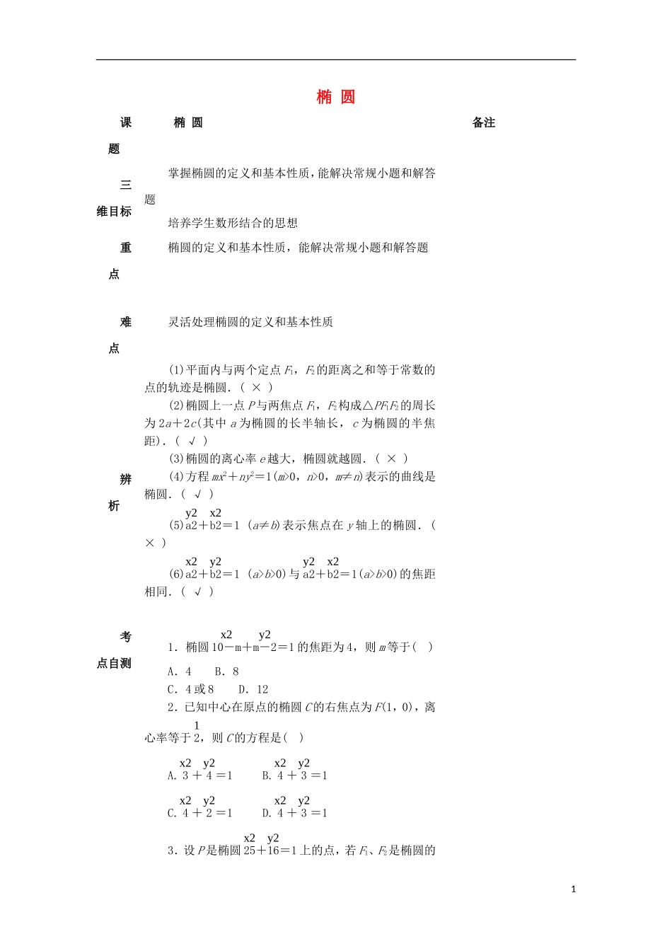 湖南省益阳市高三数学 椭圆复习教案-人教版高三全册数学教案_第1页