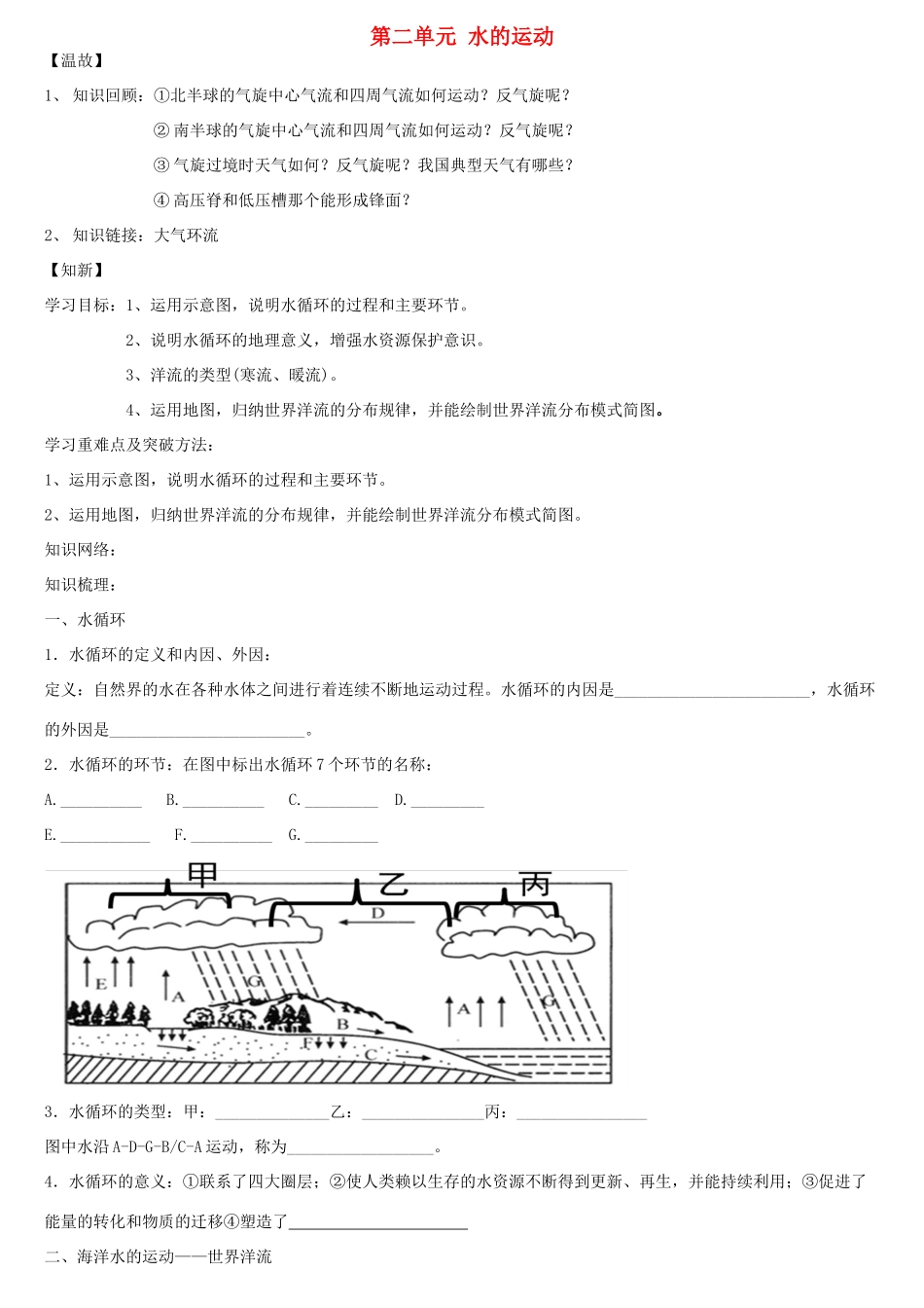 高中地理 第二单元 水的运动学案 中图版必修1-中图版高一必修1地理学案_第1页