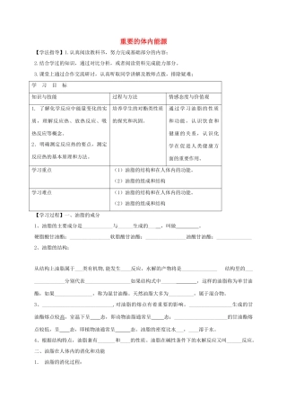 高中化学 第一章 关注营养平衡 第二节 体内能源油脂导学案 新人教版选修1-新人教版高二选修1化学学案