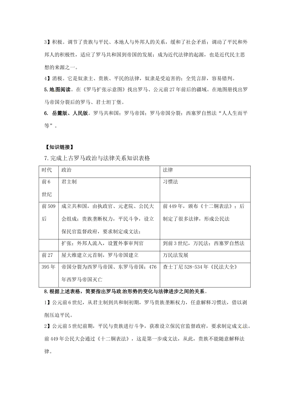 湖南省双峰县花门镇第一中学高中历史 第6课罗马法的起源与发展学案 新人教版必修1_第2页