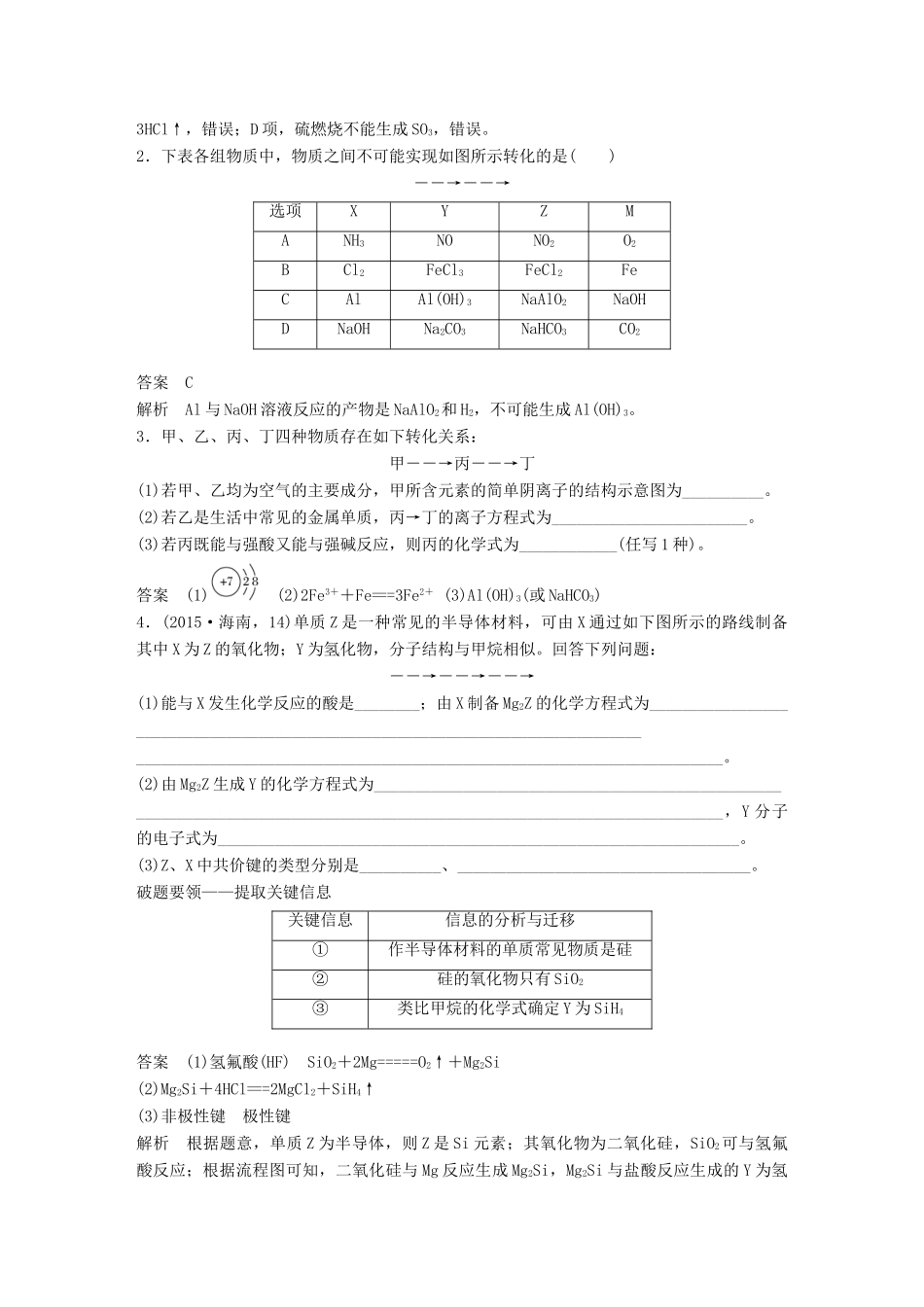 高考化学一轮复习 第四章 非金属及其化合物 专题讲座 新型无机框图推断题的解题策略学案-人教版高三全册化学学案_第3页