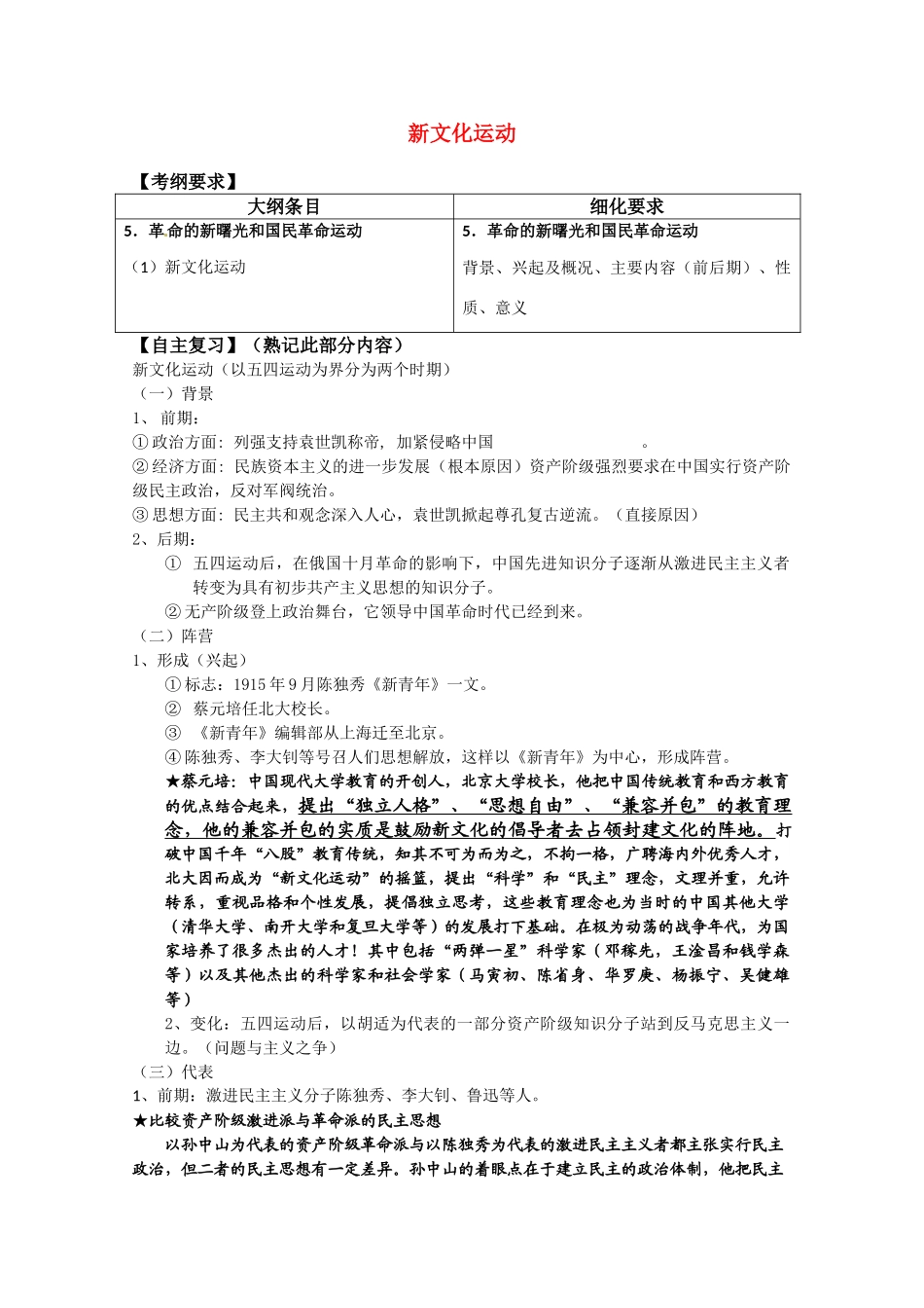 河北存瑞中学高三历史 考点16新文化运动（中国近现代史）复习学案 人教版_第1页