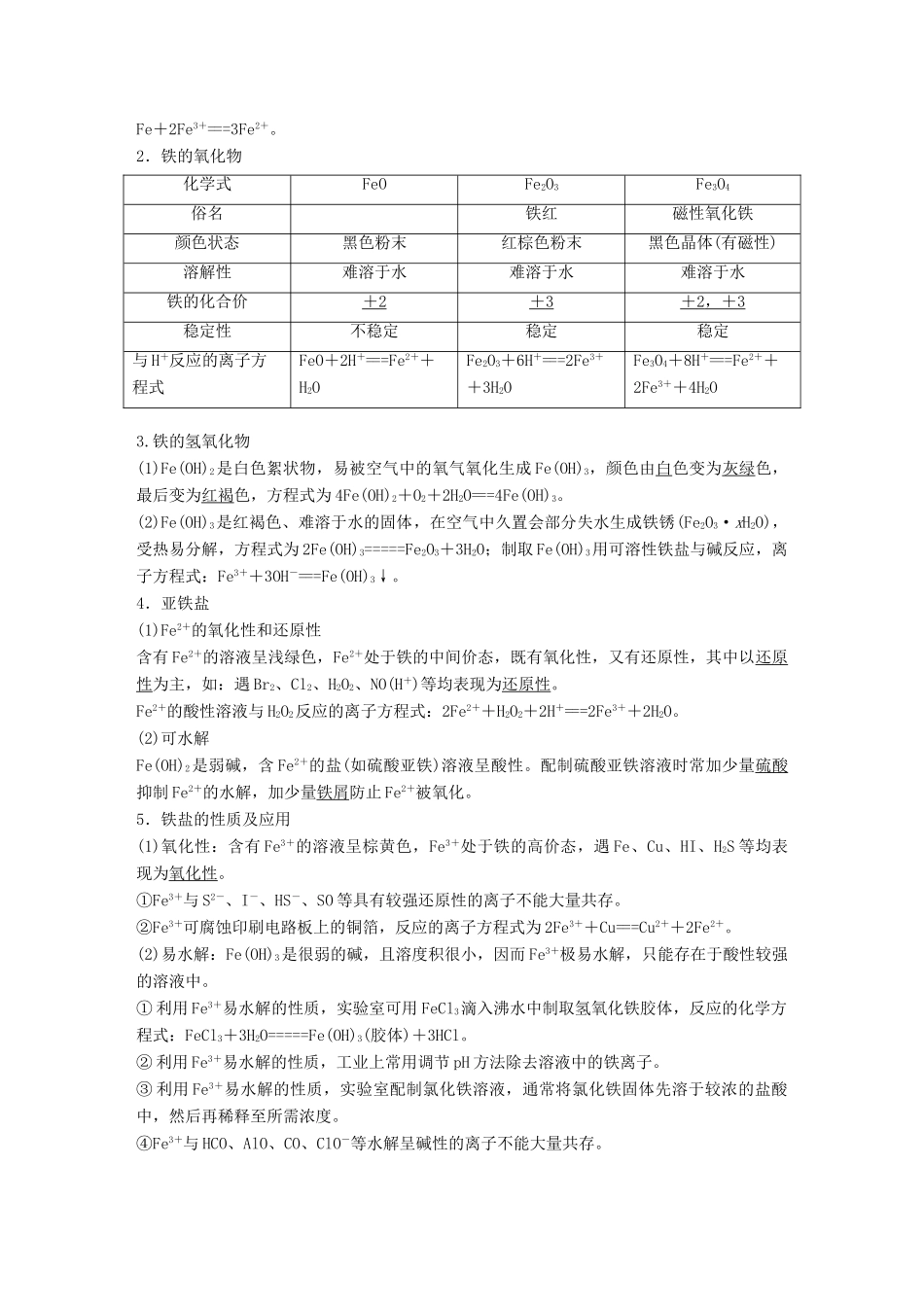 高考化学一轮复习 第三章 金属及其化合物 第12讲 铁及其重要化合物学案-人教版高三全册化学学案_第2页
