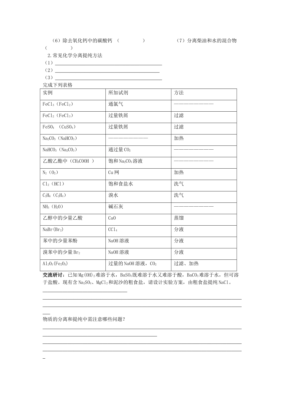 高中化学《物质的分离与提纯》学案 苏教版选修6_第2页