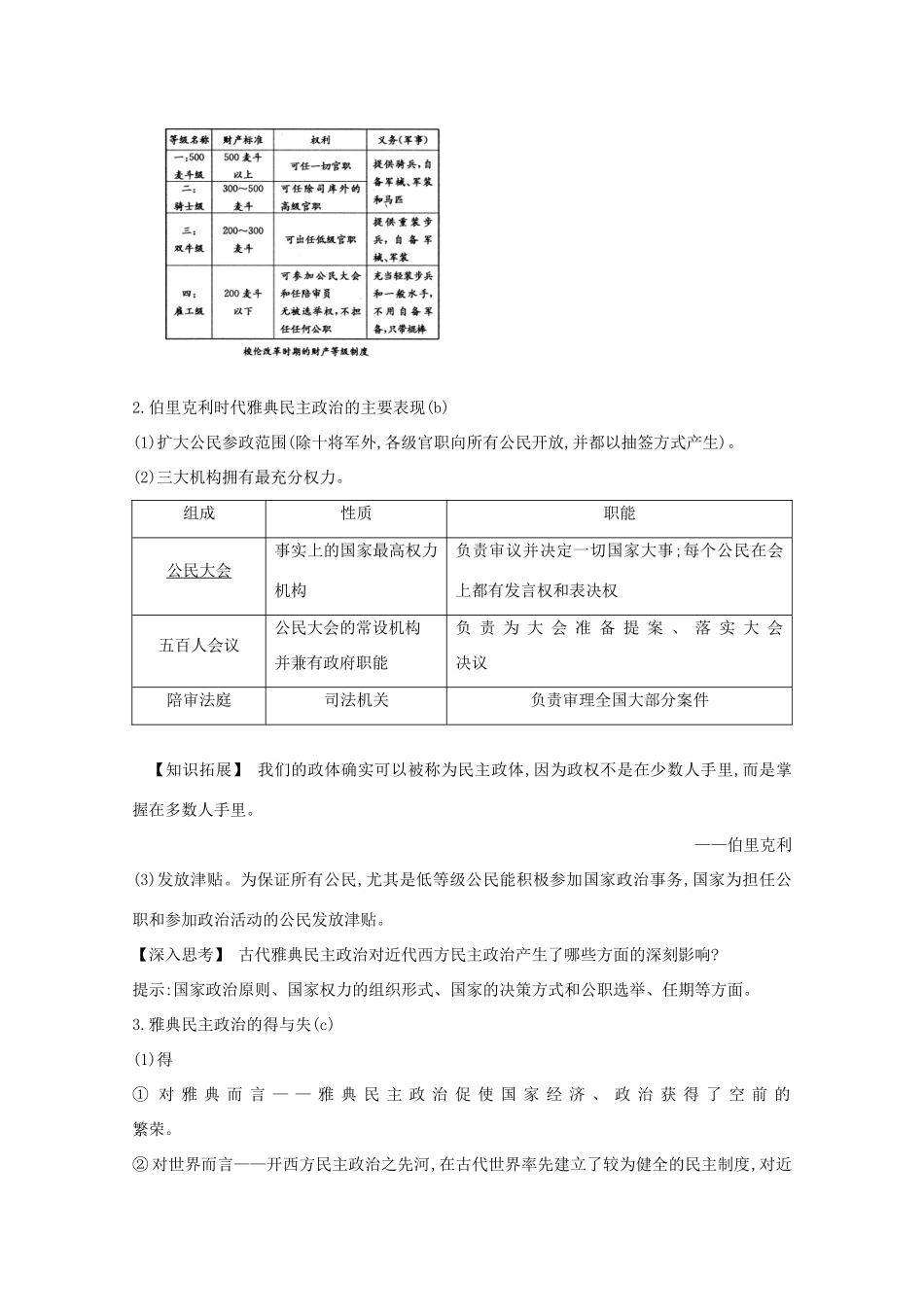 高考历史一轮复习 专题四 西方民主政治的演进 考点1 古代希腊、罗马的政治文明导学案 人民版-人民版高三全册历史学案_第3页