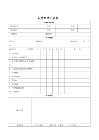人员面试记录表