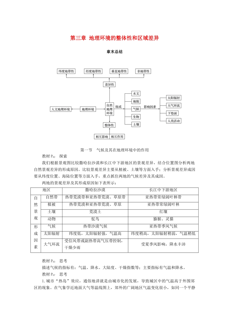 高中地理 第三章 地理环境的整体性和区域差异章末总结学案 中图版必修1-中图版高一必修1地理学案_第1页