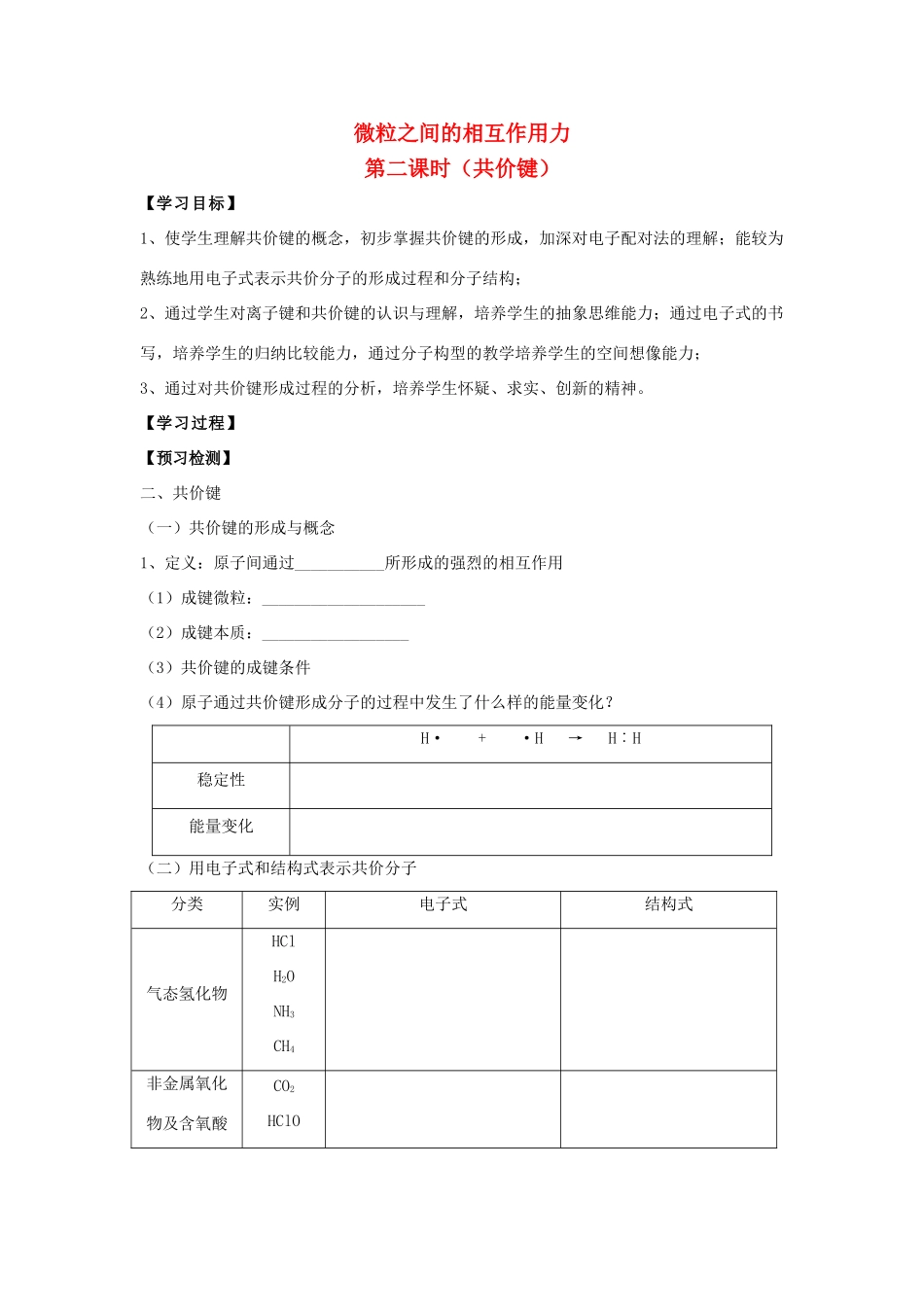 江苏省苏州中学园区高一化学《微粒之间的相互作用力》学案2 苏教版_第1页