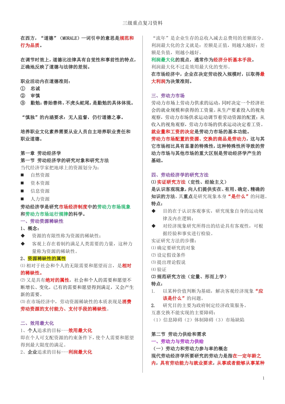 人力资源管理师三级2018考试重点_第1页