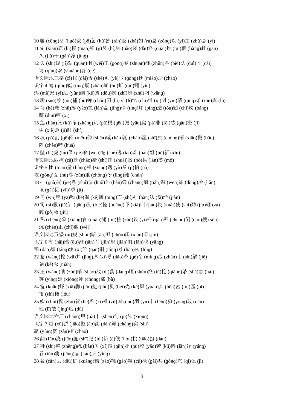 人教版小学语文1-6年级带拼音生字表(最新、最全、音最准)_第3页