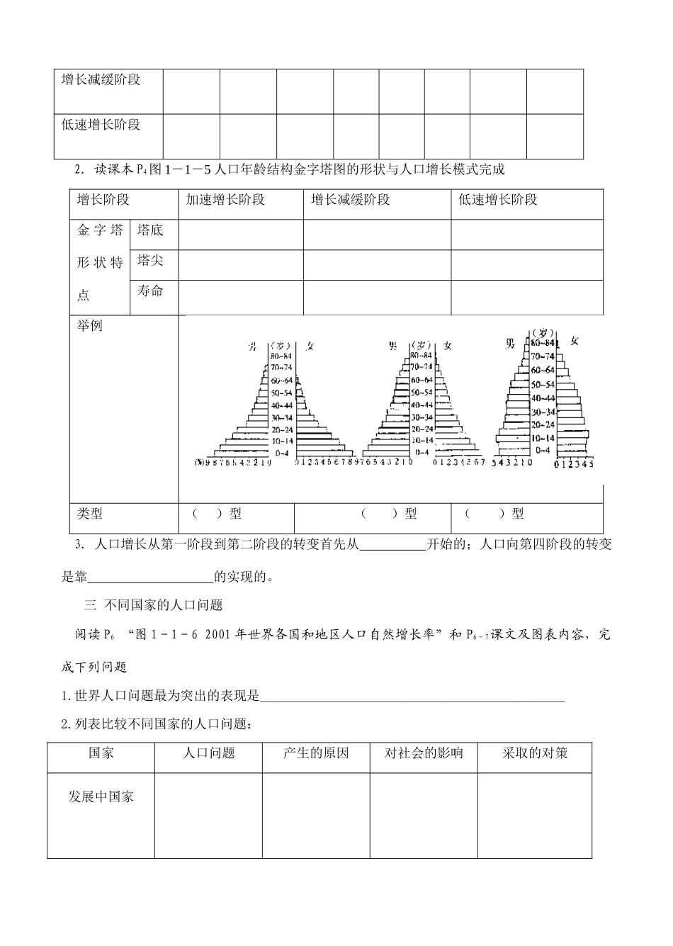 高一地理 第一单元 第一节人口增长与人口问题教学案 鲁教版必修2_第2页