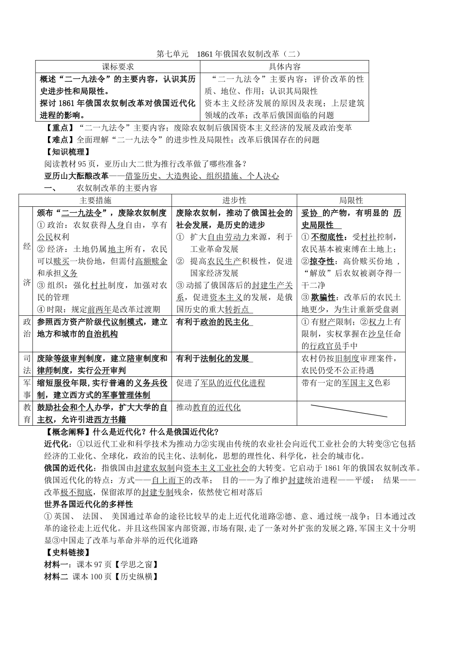 高中历史 俄国农奴制改革二导学案 岳麓版选修1_第1页