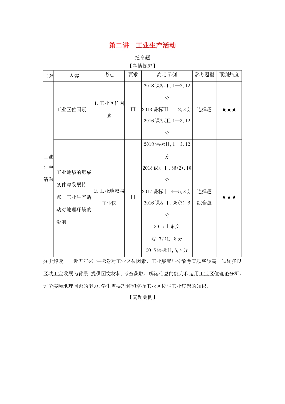 （5年高考3年模拟A版）山东省高考地理总复习 专题九 产业活动 第二讲 工业生产活动学案（含解析）-人教版高三全册地理学案_第1页