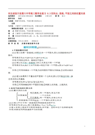 河北省抚宁县第六中学高三数学总复习 8.3空间点、直线、平面之间的位置关系