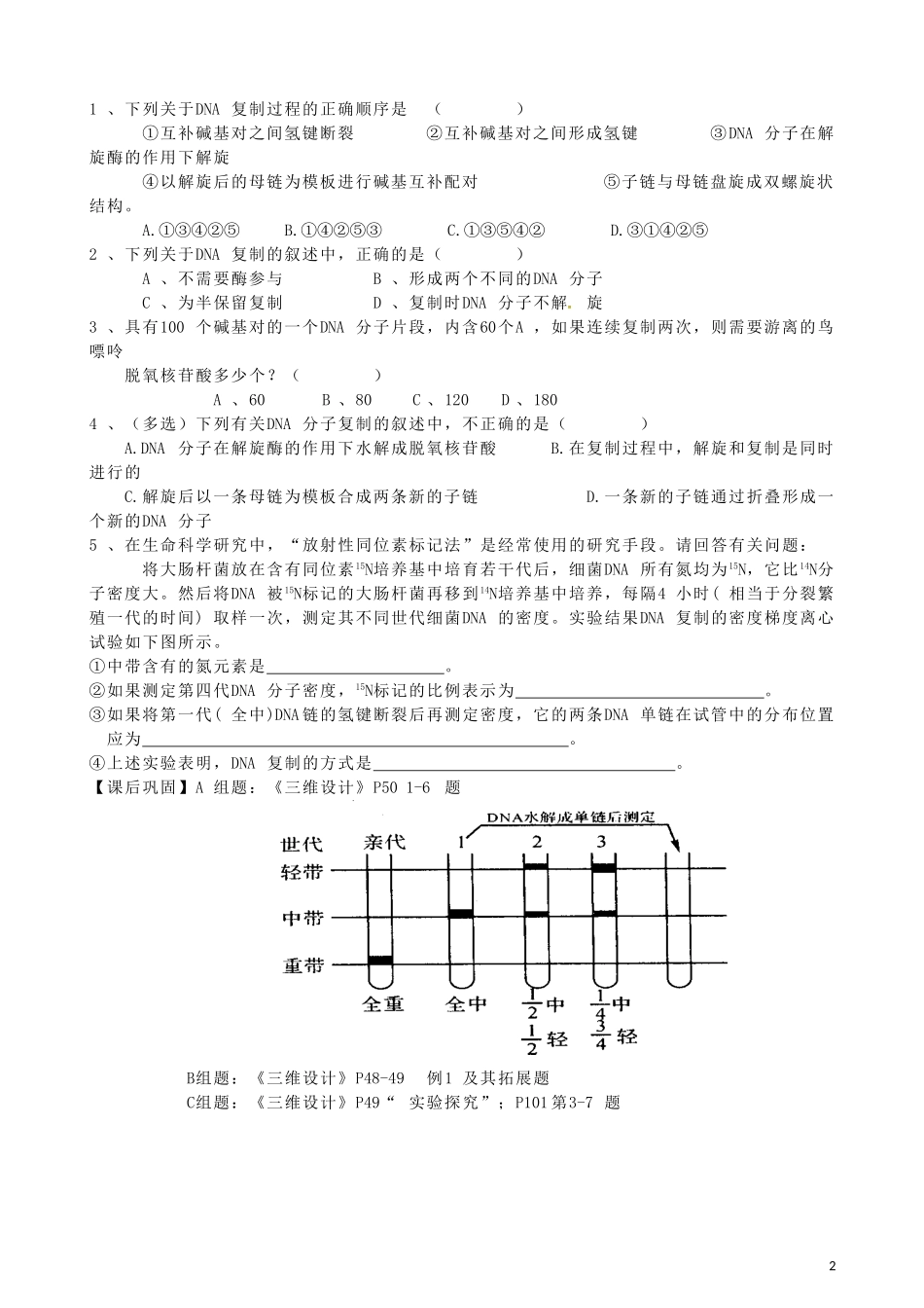 广东省化州市实验中学高中生物 3.3-3.4 DNA分子的复制、基因是有遗传效应的DNA片段学案 新人教版必修2_第2页