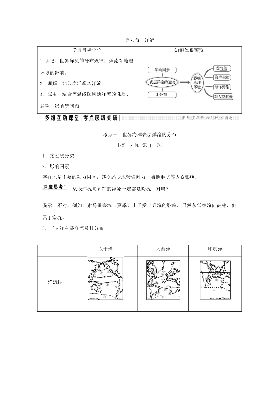 高考地理总复习 第3单元 第六节 洋流学案 鲁教版-鲁教版高三全册地理学案_第1页