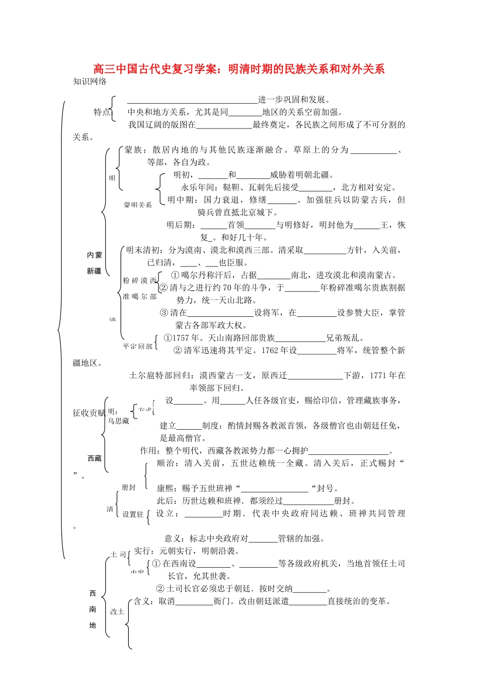 高三历史中国古代史复习学案：6.5 明清时期的民族关系和对外关系旧人教版_第1页