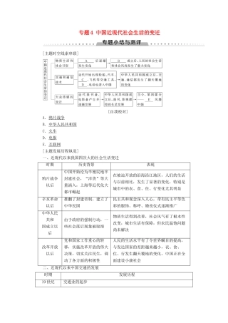 高中历史 专题4 中国近现代社会生活的变迁专题小结与测评学案 人民版必修2-人民版高一必修2历史学案
