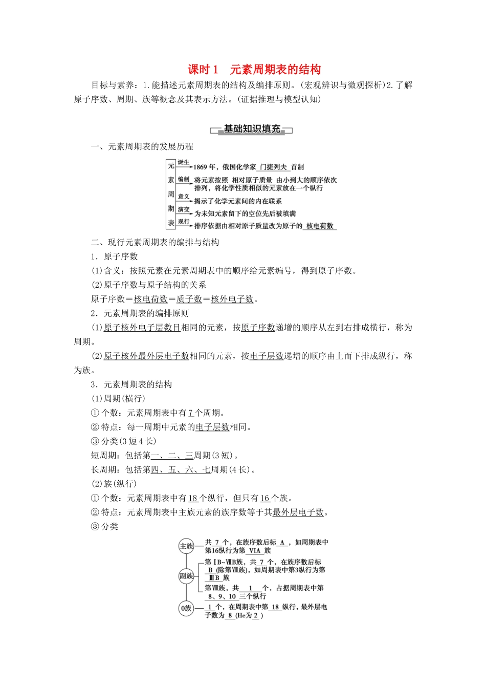 高中化学 第1章 物质结构 元素周期律 第1节 元素周期表 课时1 元素周期表的结构学案 新人教版必修2-新人教版高中必修2化学学案_第1页