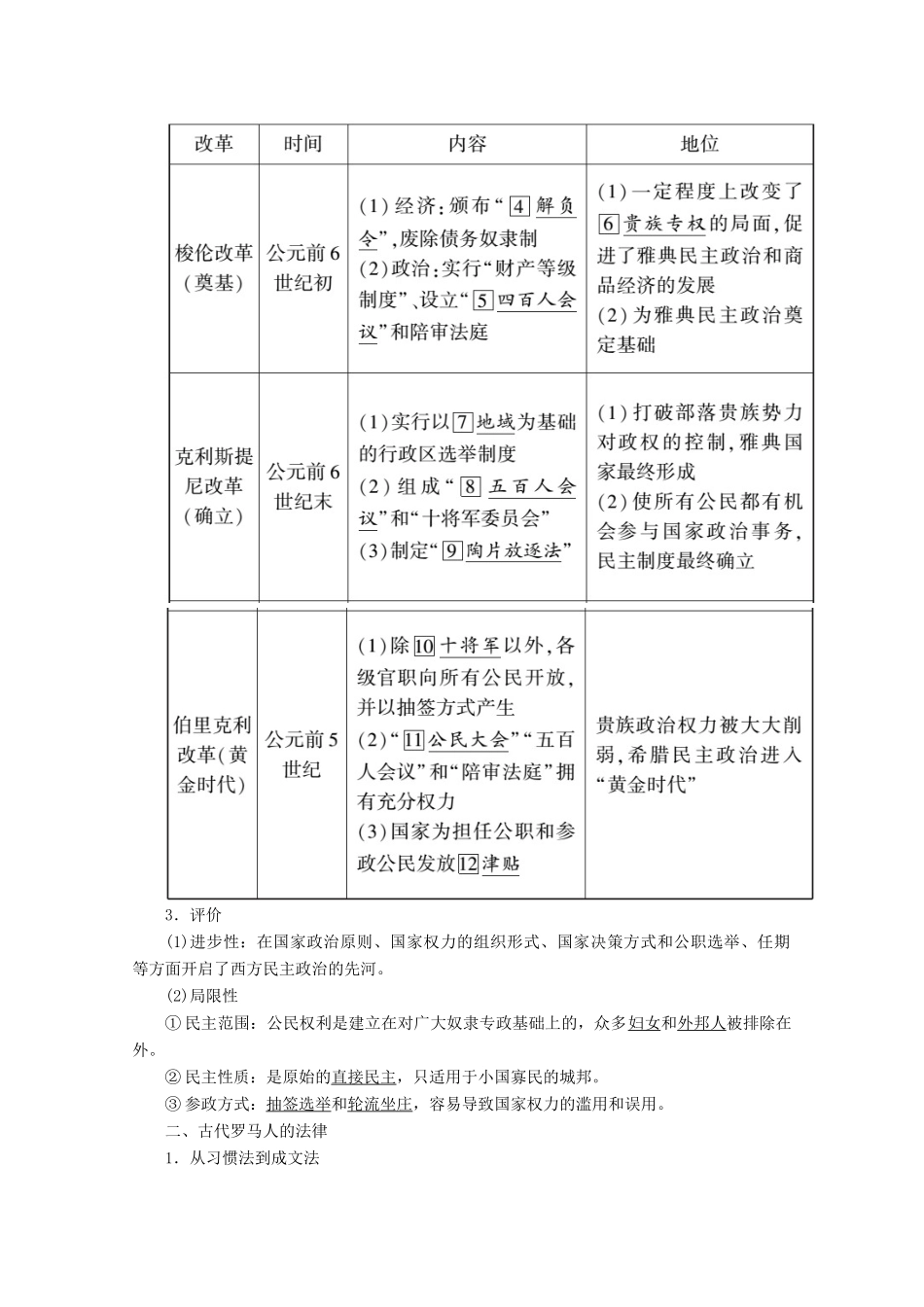 高考历史一轮复习 第9讲 古代希腊、罗马的政治文明学案（含解析）人民版-人民版高三全册历史学案_第3页