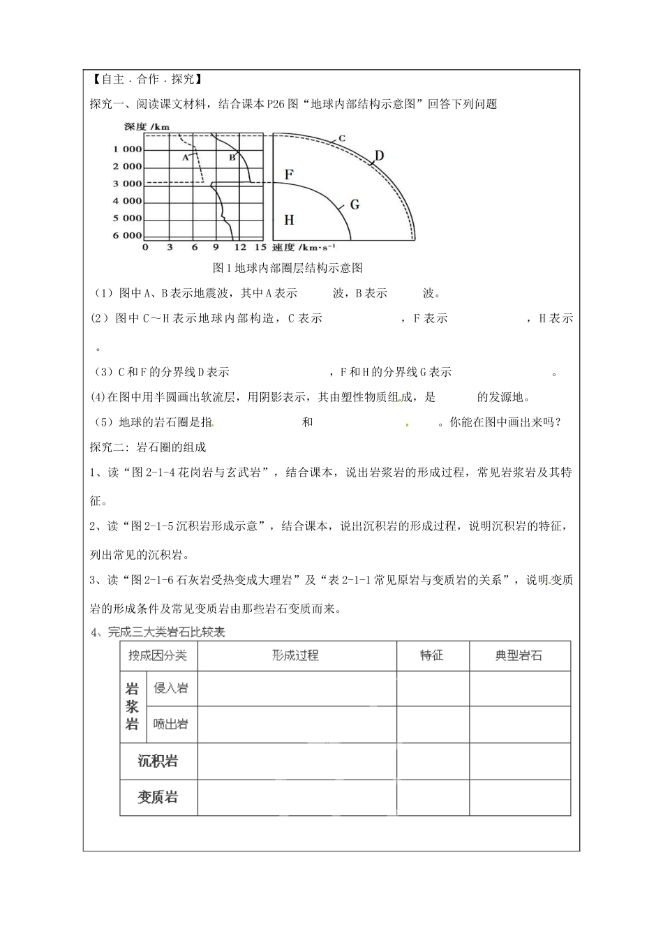 山东省泰安市肥城市第三中学高中地理 2.1岩石圈与地表形态（第1课时）学案 鲁教版必修1_第2页